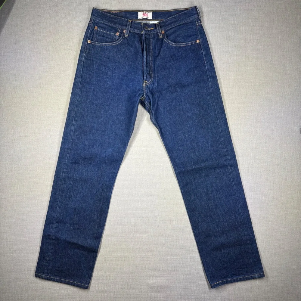 Levis 501 Mens Original Straight Leg Jeans 32x32 Dark Wash Blue Denim